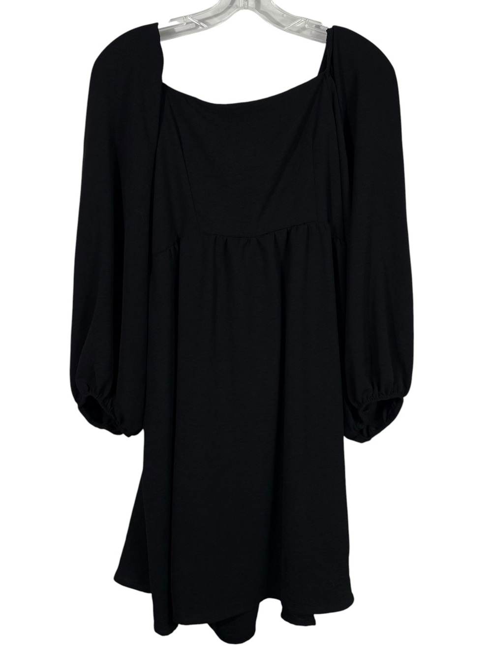 Carole Christian Black Open Tie Back Billow Sleeve Mini Dress Square Neckline L